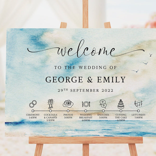 Personalised Seascape Welcome Sign, Foamex Signs A1, A2, Wedding Schedule, Beach Wedding, Destination Wedding, Wedding Decor, Aisle Decor.