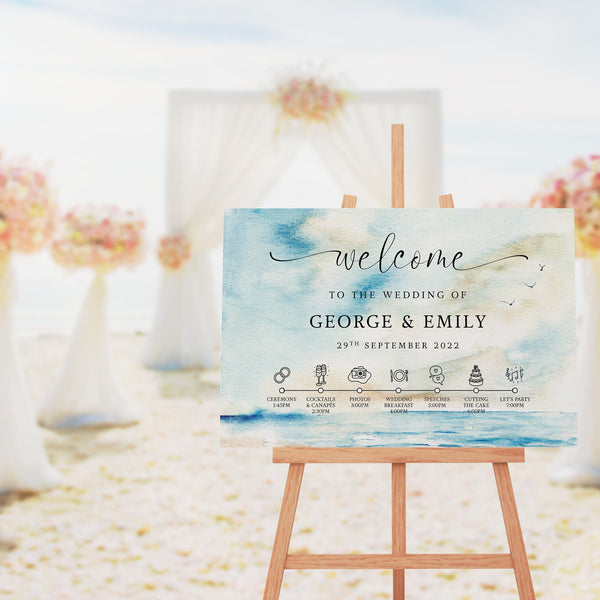 Personalised Seascape Welcome Sign, Foamex Signs A1, A2, Wedding Schedule, Beach Wedding, Destination Wedding, Wedding Decor, Aisle Decor.