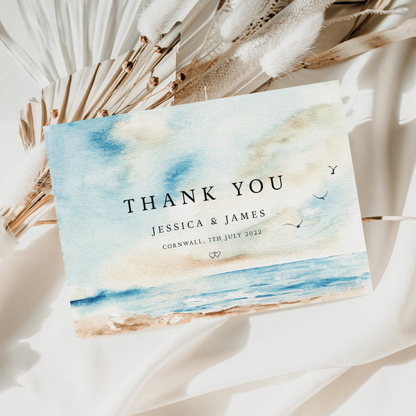 Personalised Seascape Wedding Thank You Card, Wedding Thank You Cards, Photo Cards, Personalised Cards, Beach Wedding, Destination Wedding.