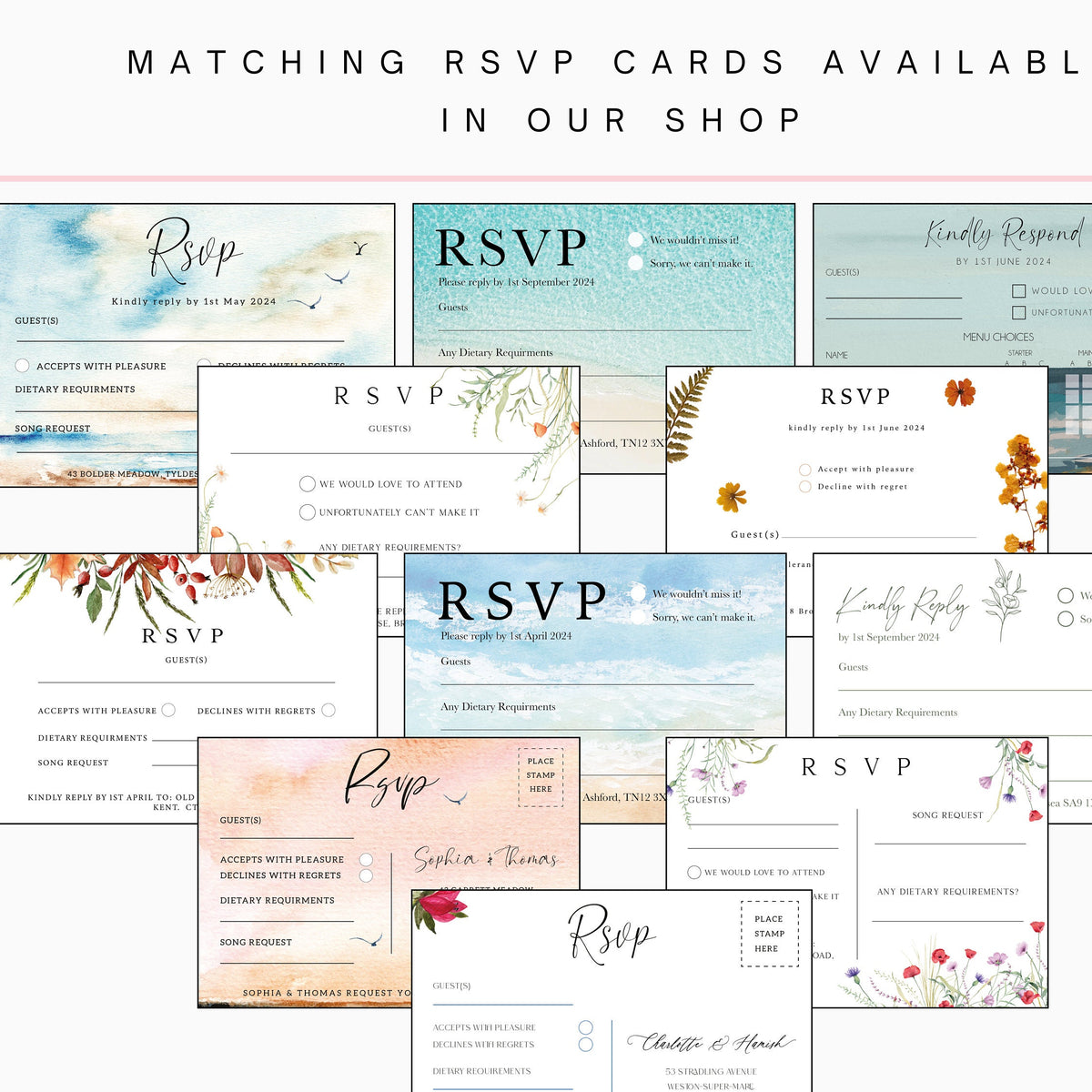Wedding Invitation Pressed Flower Design, Floral Wedding Stationery, Wildflower Wedding Invites, Double Sided Invitations, Printed Invites
