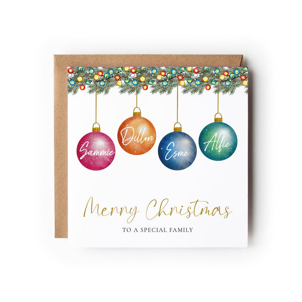 Personalised Christmas Card, Card For Special Family, Christmas Card, Bauble Card, Xmas Cards, Family Christmas Card. Family Christmas Card.