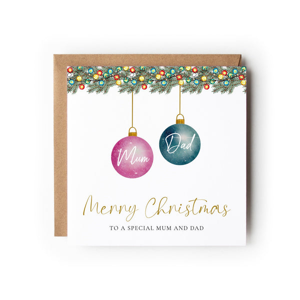 Personalised Christmas Card, Card For Parents, Card for Mum and Dad, Christmas Card, Bauble Card, Xmas Cards, Family Christmas Card.