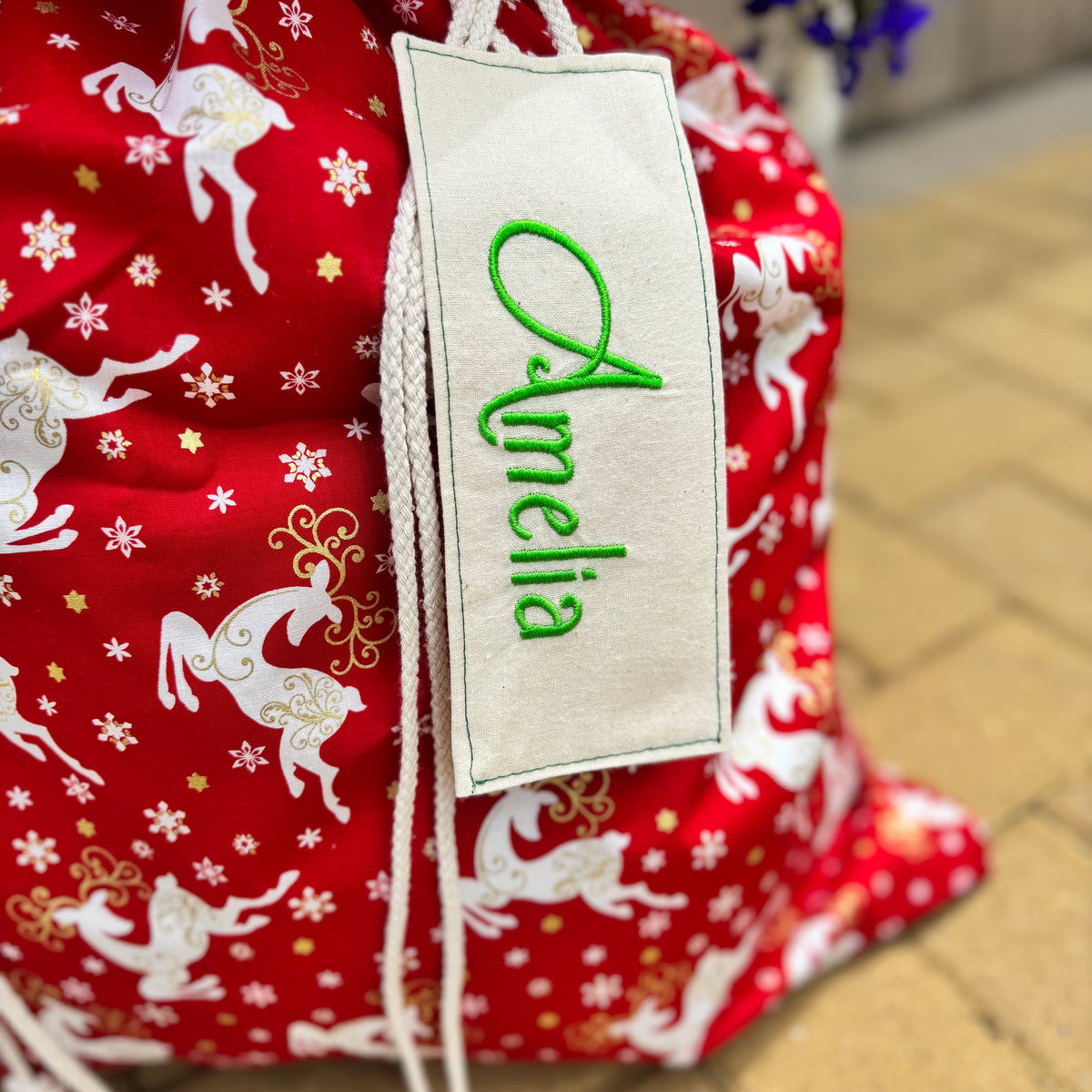 Christmas Santa Sack, Embroidered Name Tag, Quality 100% Handmade, Christmas Gift Ideas, Fully Lined Christmas Sack, Christmas Stocking.