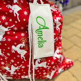 Christmas Santa Sack, Embroidered Name Tag, Quality 100% Handmade, Christmas Gift Ideas, Fully Lined Christmas Sack, Christmas Stocking.