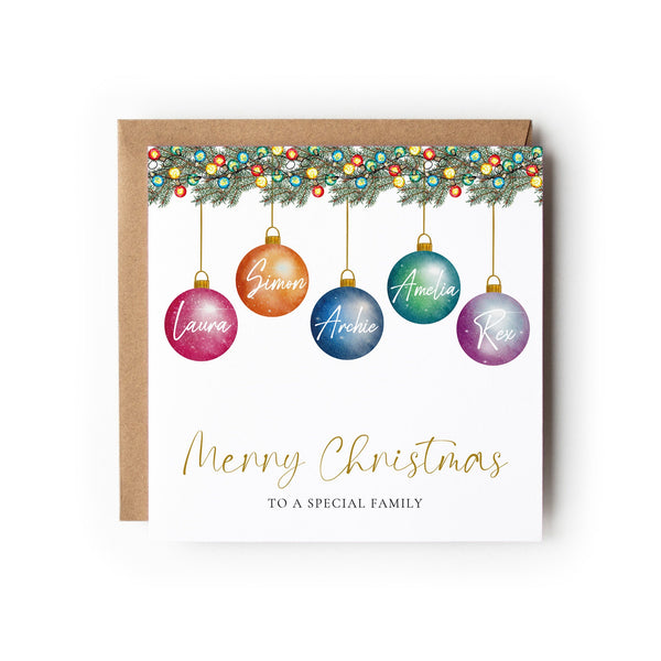 Personalised Christmas Card, Card For Special Family, Christmas Card, Bauble Card, Xmas Cards, Family Christmas Card. Family Christmas Card.