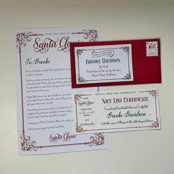 Personalised Letter From Santa, Real Gold Foil Envelope, Father Christmas Letter, Nice List Certificate, Stocking Filler, Unique Gift.