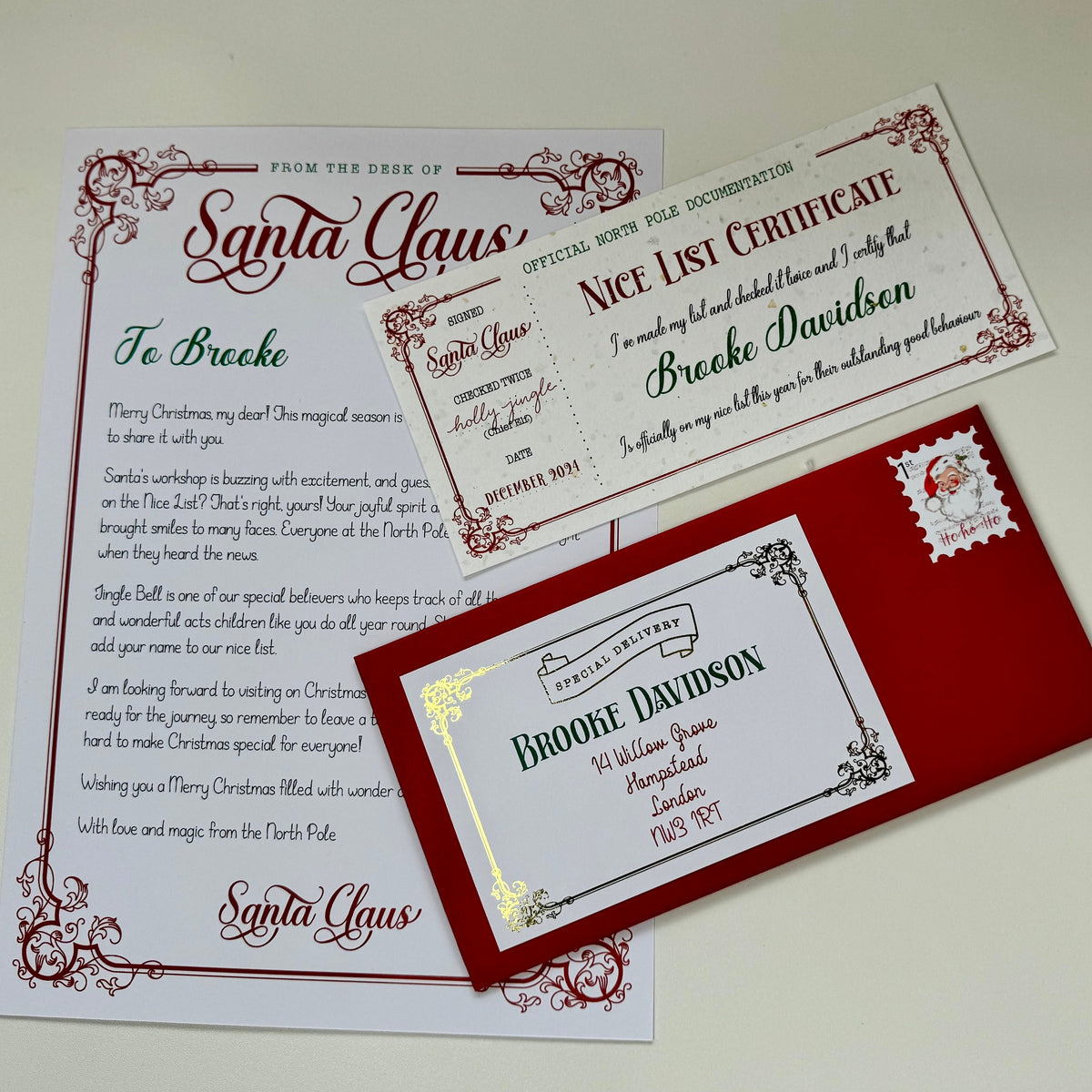 Personalised Letter From Santa, Real Gold Foil Envelope, Father Christmas Letter, Nice List Certificate, Stocking Filler, Unique Gift.