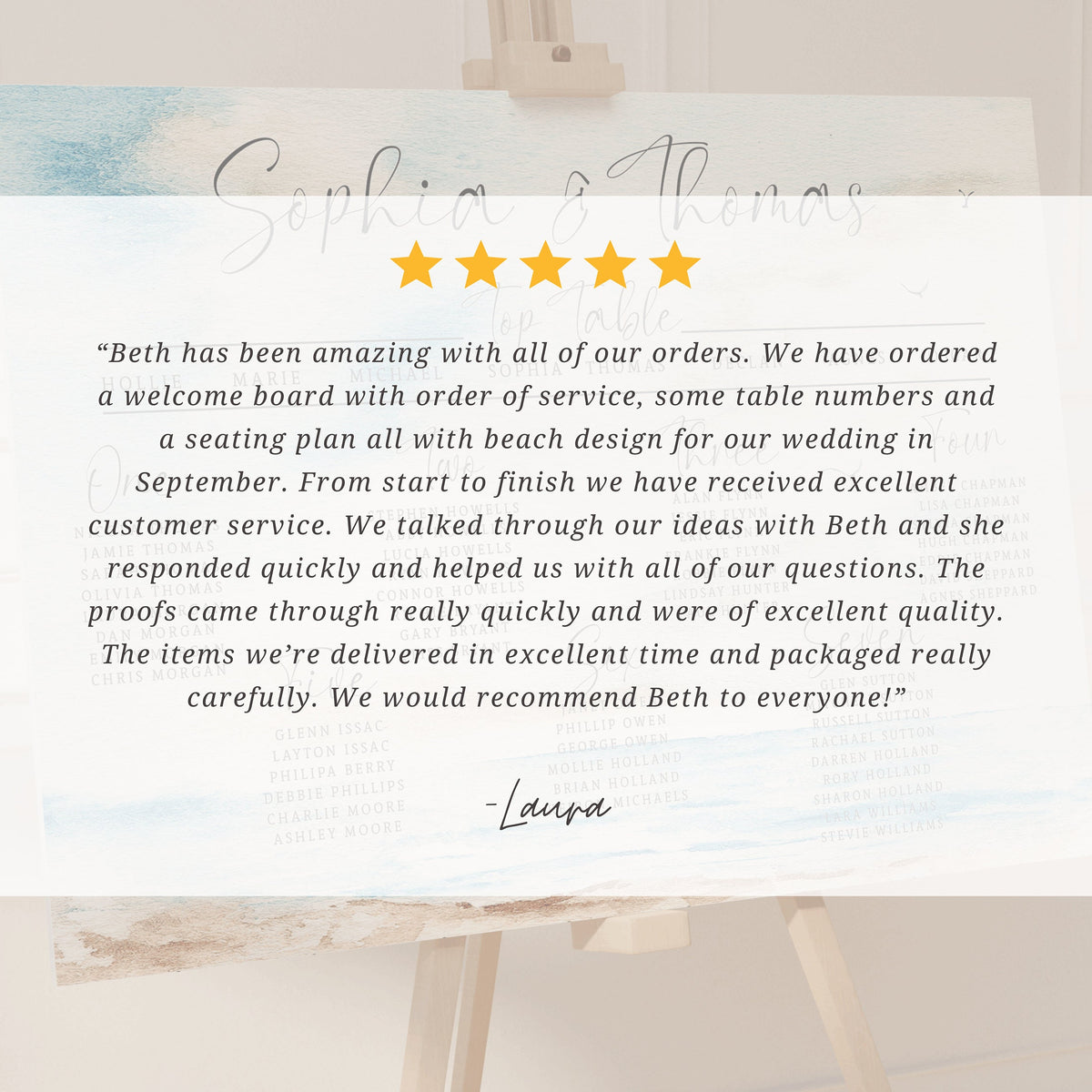 Seascape Wedding Table Plan: Beach Watercolour Design