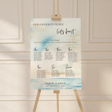 Seascape Wedding Table Plan: Coastal Watercolour Design