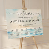 Seascape Wedding Welcome Sign: Coastal Watercolour With Schedule