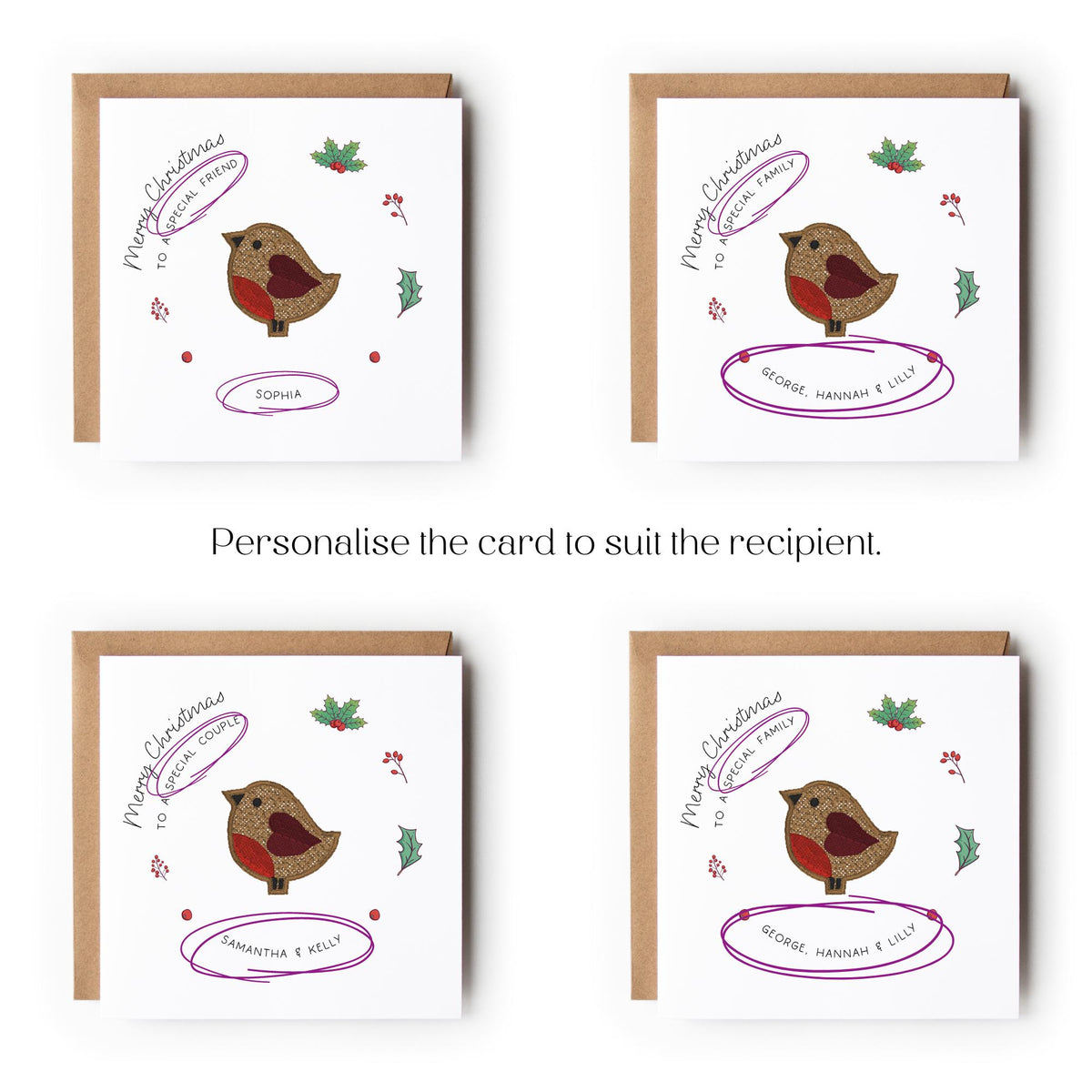 Special Family Christmas Card, Embroidered Robin Tree Decoration, Christmas Keepsake, Robin Christmas Card, Special Family, Special Couple