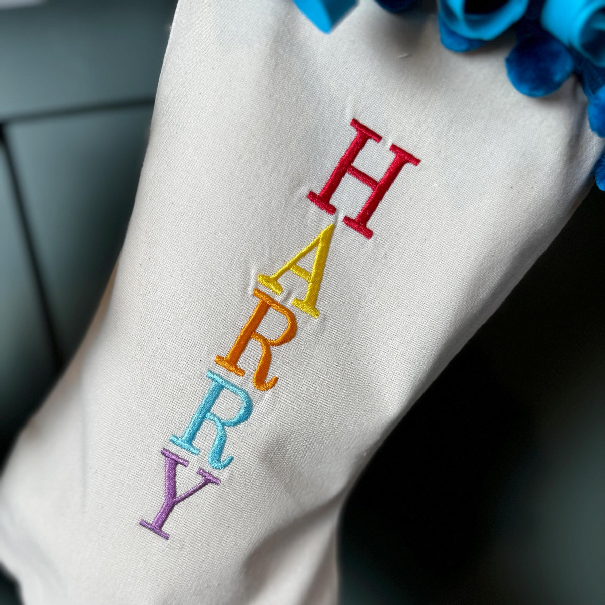 Personalised Christmas Stocking, Embroidered Name, Contemporary Modern Colourful Christmas Stockings, Stocking with Tassels.