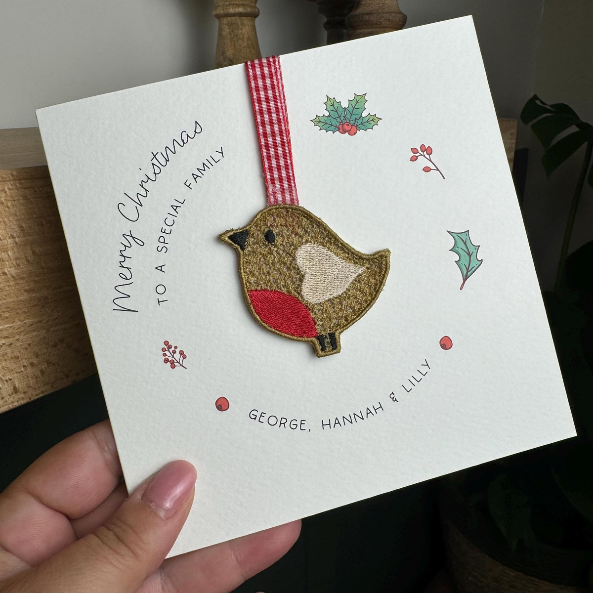 Special Family Christmas Card, Embroidered Robin Tree Decoration, Christmas Keepsake, Robin Christmas Card, Special Family, Special Couple