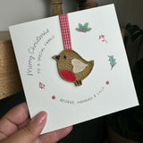 Special Family Christmas Card, Embroidered Robin Tree Decoration, Christmas Keepsake, Robin Christmas Card, Special Family, Special Couple