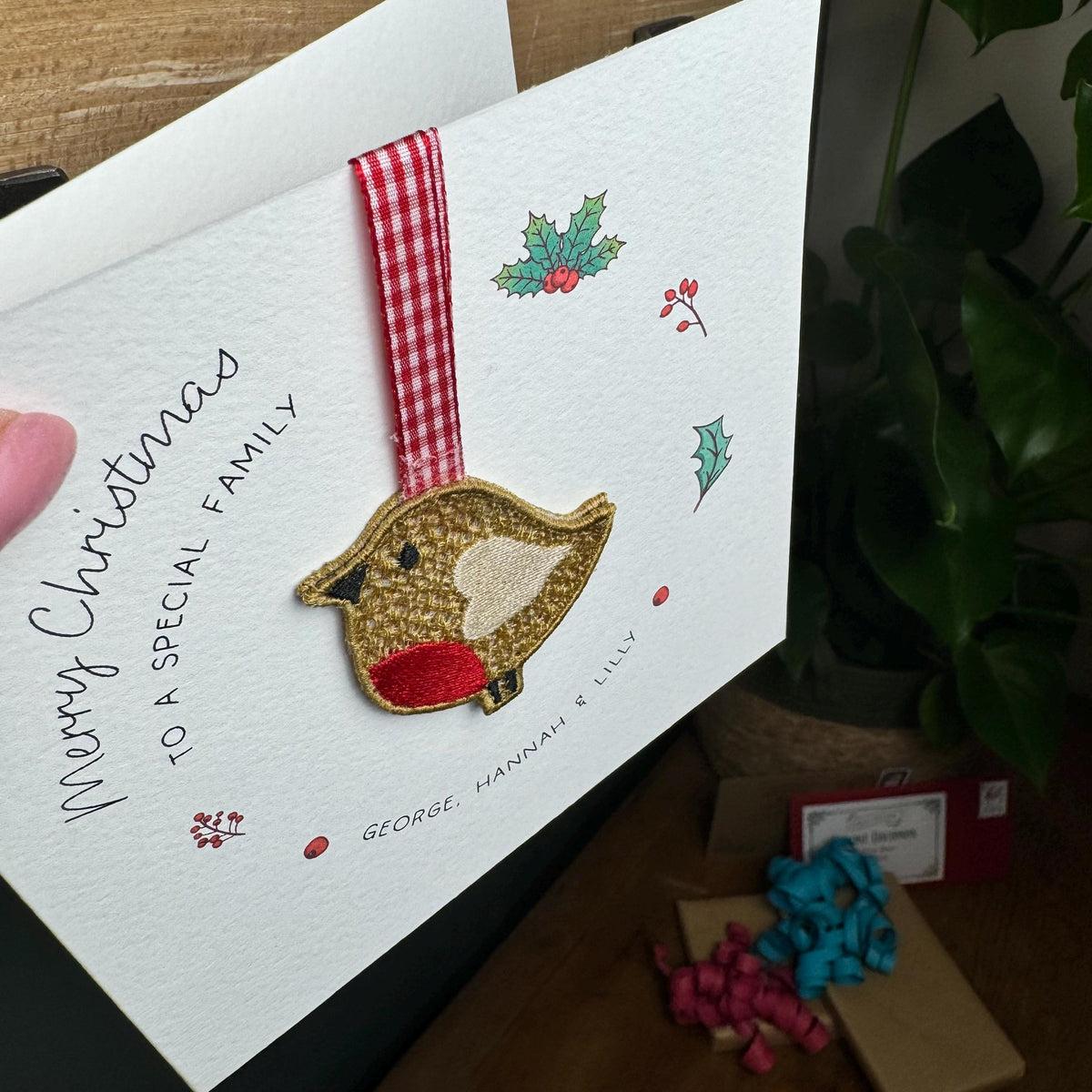 Special Family Christmas Card, Embroidered Robin Tree Decoration, Christmas Keepsake, Robin Christmas Card, Special Family, Special Couple