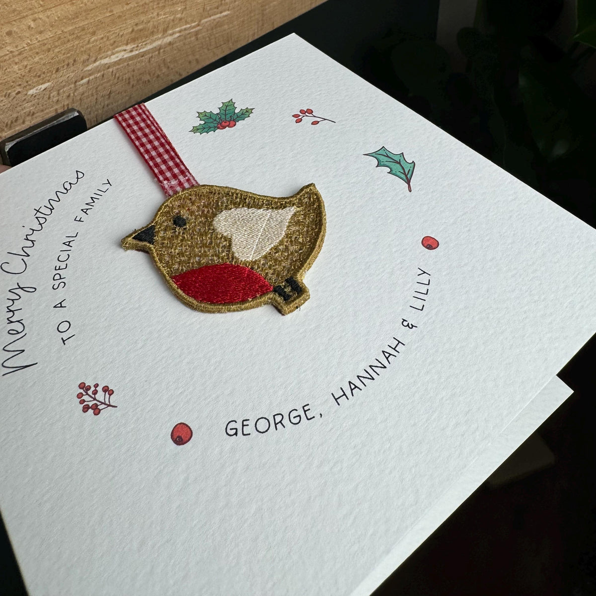 Special Family Christmas Card, Embroidered Robin Tree Decoration, Christmas Keepsake, Robin Christmas Card, Special Family, Special Couple