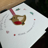 Special Family Christmas Card, Embroidered Robin Tree Decoration, Christmas Keepsake, Robin Christmas Card, Special Family, Special Couple