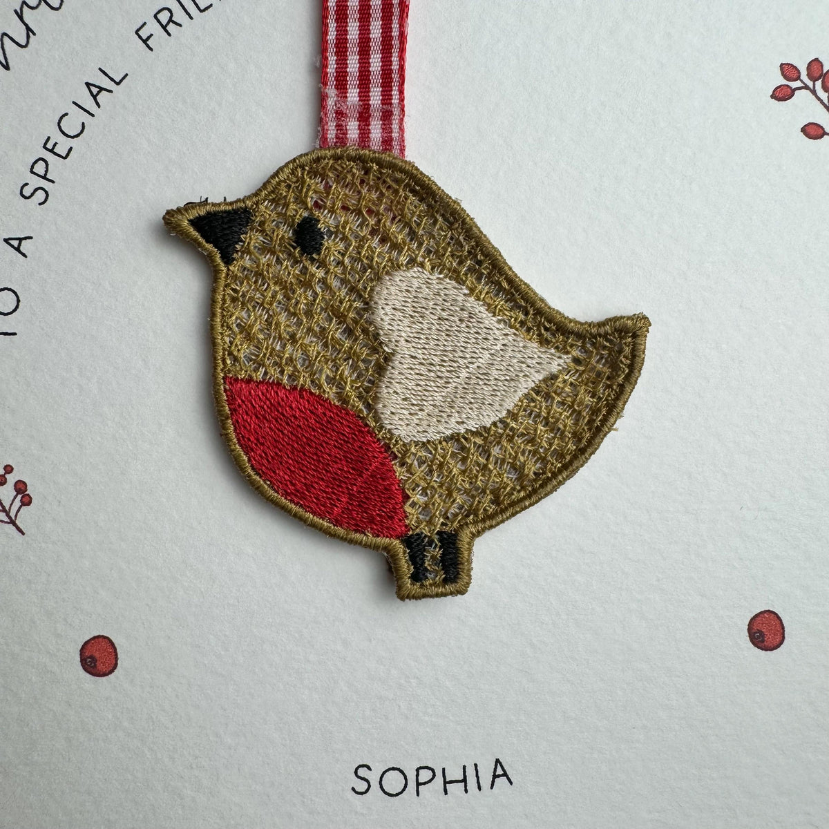 Special Family Christmas Card, Embroidered Robin Tree Decoration, Christmas Keepsake, Robin Christmas Card, Special Family, Special Couple