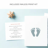 A5 Personalised Baby Hand & Footprint Metallic Foil Print, New Baby Keepsake Gift, Birth Announcement Print, With Ink-less Ink Kit