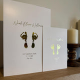 Personalised Baby Hand & Footprint Gold Foil Print, New Baby Keepsake Gift, Birth Announcement Print, Nursery Wall Art, Grandparent Gift.