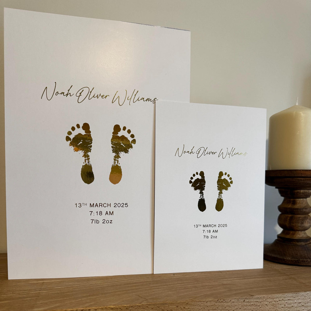 Personalised Baby Hand & Footprint Gold Foil Print, New Baby Keepsake Gift, Birth Announcement Print, Nursery Wall Art, Grandparent Gift.