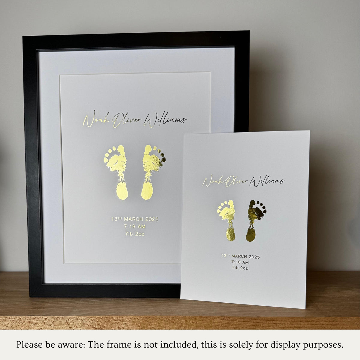 A5 Personalised Baby Hand & Footprint Gold Foil Print, New Baby Keepsake Gift, Birth Announcement Print, Free Ink Kit, Nursery Wall Art