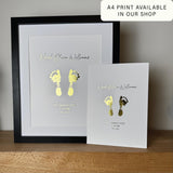 A5 Personalised Baby Hand & Footprint Gold Foil Print, New Baby Keepsake Gift, Birth Announcement Print, Free Ink Kit, Nursery Wall Art