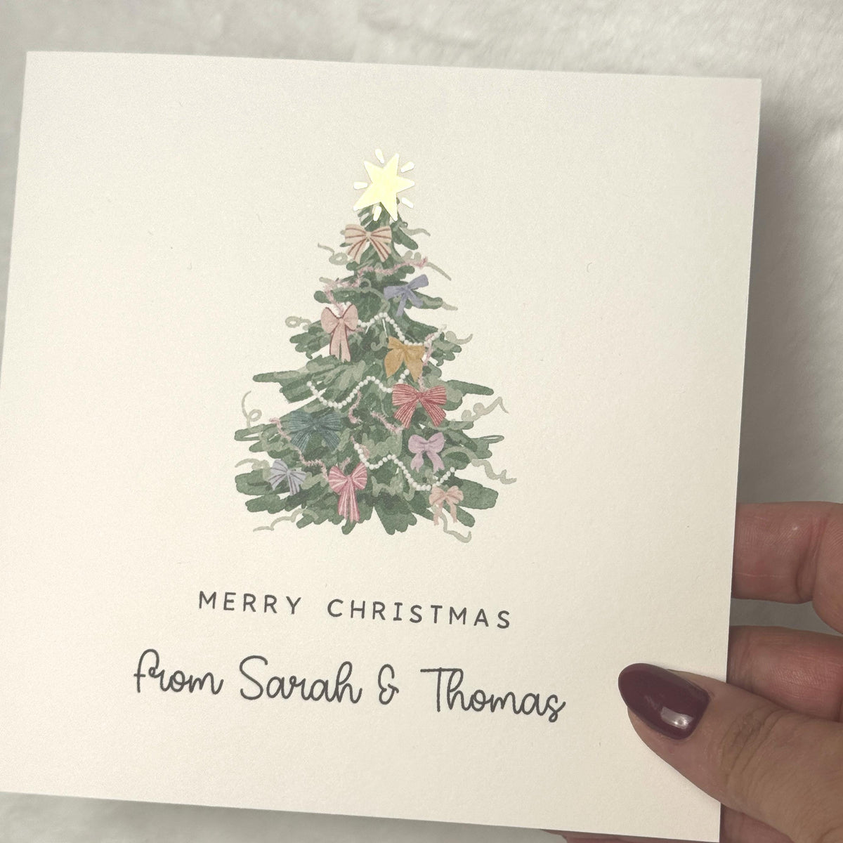 Watercolour Bow Christmas Tree Card with Gold Foil Star