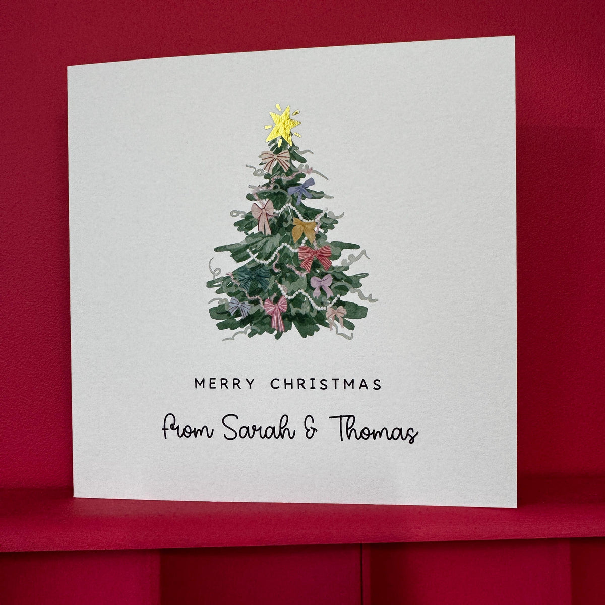 Watercolour Bow Christmas Tree Card with Gold Foil Star
