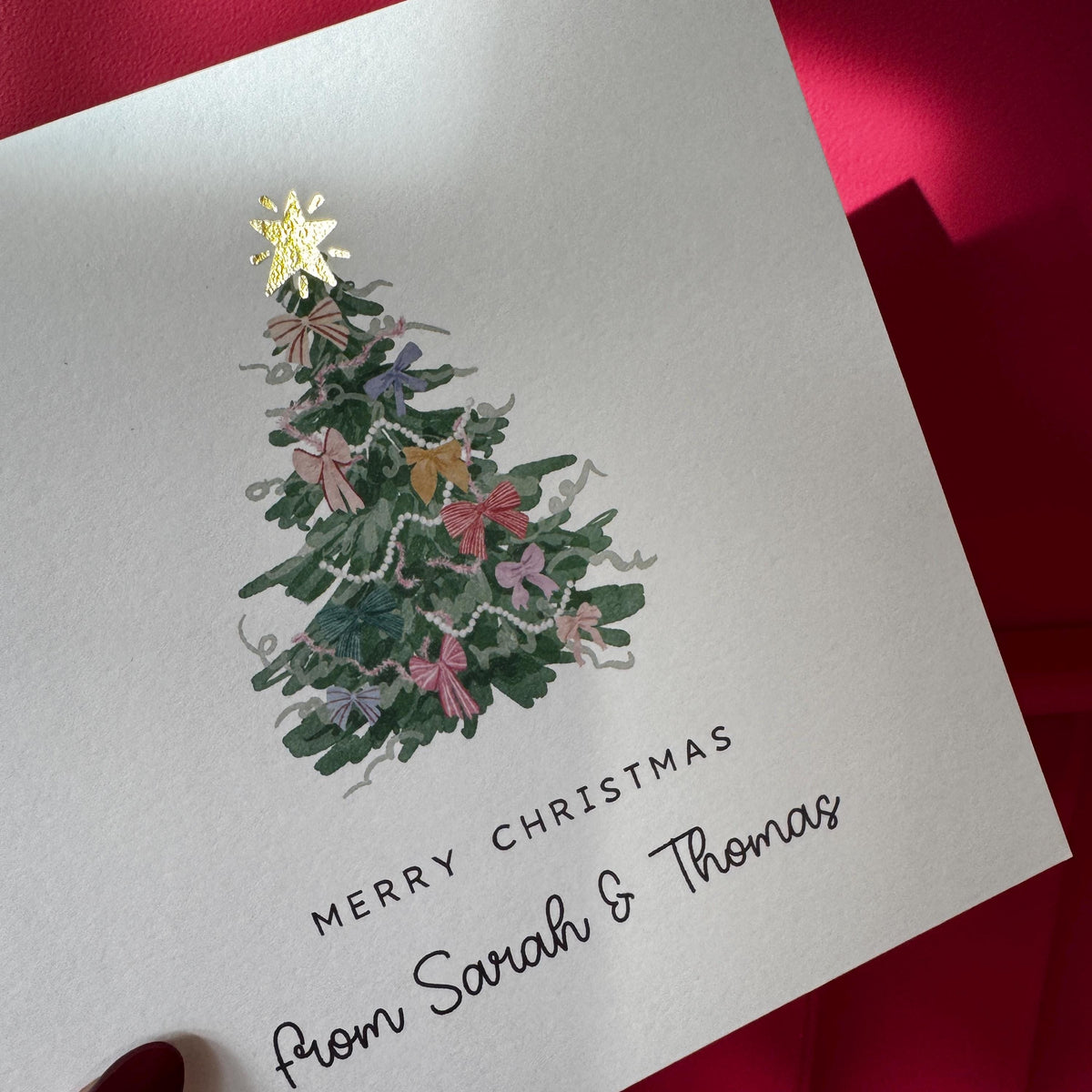 Watercolour Bow Christmas Tree Card with Gold Foil Star