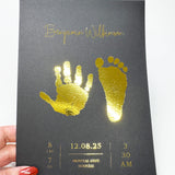 A5 Personalised Baby Hand & Footprint Gold Foil Print, New Baby Keepsake Gift, Birth Announcement Print, With Ink-less Ink Kit