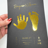 A5 Personalised Baby Hand & Footprint Gold Foil Print, New Baby Keepsake Gift, Birth Announcement Print, With Ink-less Ink Kit