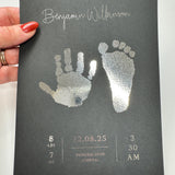 A5 Personalised Baby Hand & Footprint Gold Foil Print, New Baby Keepsake Gift, Birth Announcement Print, With Ink-less Ink Kit