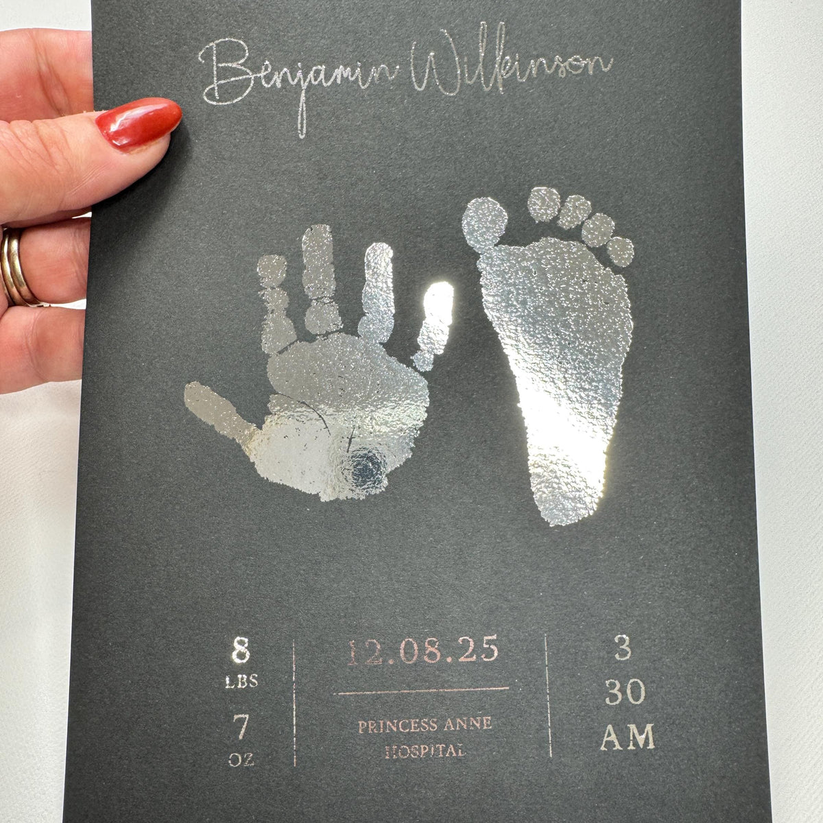 A5 Personalised Baby Hand & Footprint Gold Foil Print, New Baby Keepsake Gift, Birth Announcement Print, With Ink-less Ink Kit