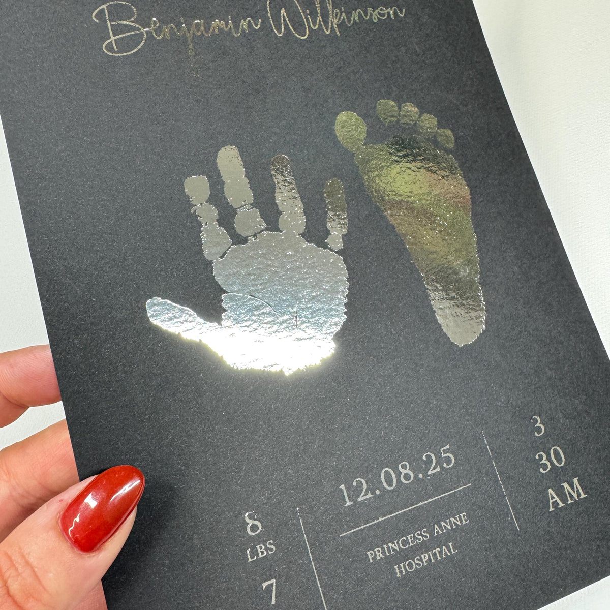 A5 Personalised Baby Hand & Footprint Gold Foil Print, New Baby Keepsake Gift, Birth Announcement Print, With Ink-less Ink Kit