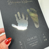 A5 Personalised Baby Hand & Footprint Gold Foil Print, New Baby Keepsake Gift, Birth Announcement Print, With Ink-less Ink Kit