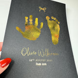 A5 Personalised Baby Hand & Footprint Metallic Foil Print, New Baby Keepsake Gift, Birth Announcement Print, With Ink-less Ink Kit