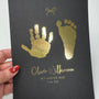 A5 Personalised Baby Hand & Footprint Metallic Foil Print, New Baby Keepsake Gift, Birth Announcement Print, With Ink-less Ink Kit