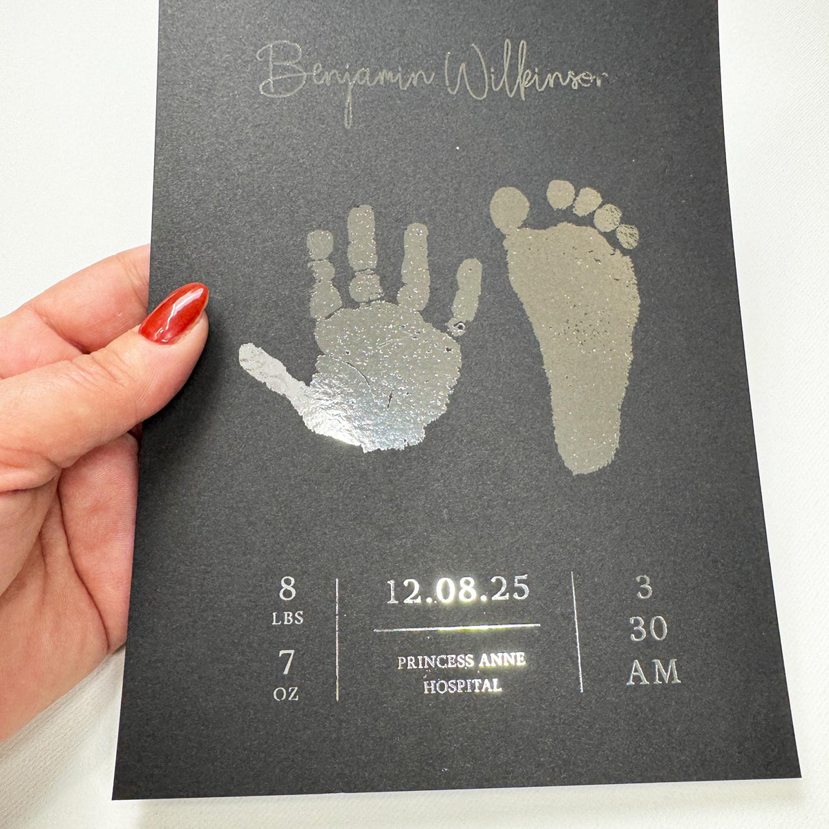 A5 Personalised Baby Hand & Footprint Gold Foil Print, New Baby Keepsake Gift, Birth Announcement Print, With Ink-less Ink Kit