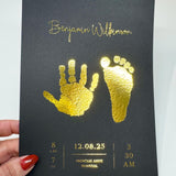 A5 Personalised Baby Hand & Footprint Gold Foil Print, New Baby Keepsake Gift, Birth Announcement Print, With Ink-less Ink Kit