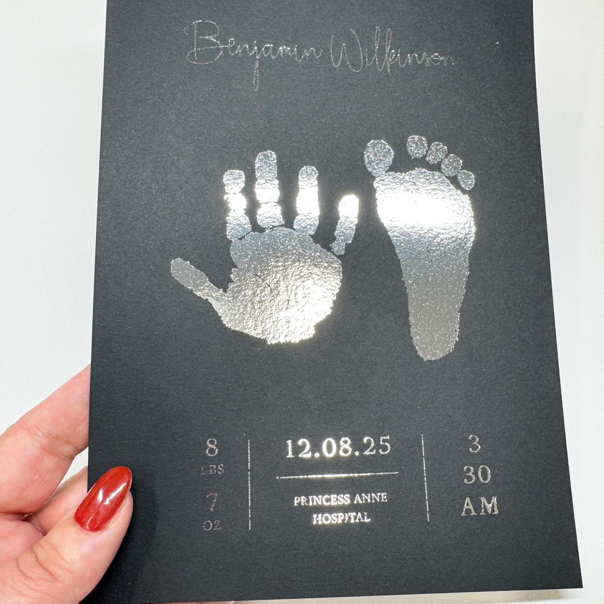 A5 Personalised Baby Hand & Footprint Gold Foil Print, New Baby Keepsake Gift, Birth Announcement Print, With Ink-less Ink Kit