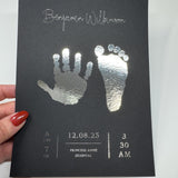 A5 Personalised Baby Hand & Footprint Gold Foil Print, New Baby Keepsake Gift, Birth Announcement Print, With Ink-less Ink Kit