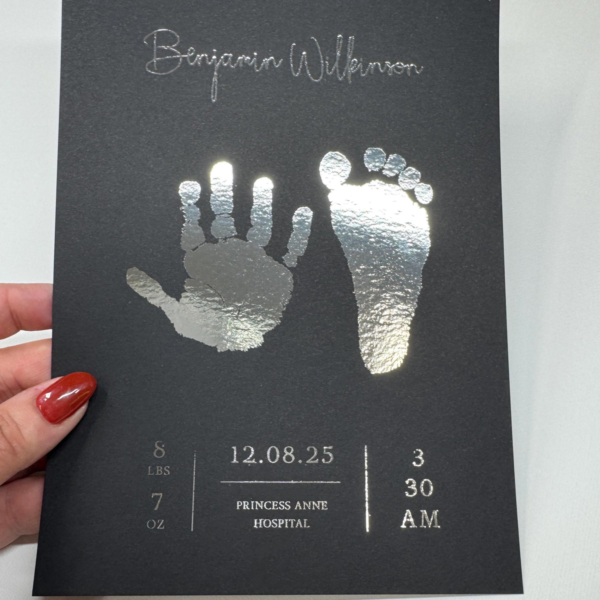 A5 Personalised Baby Hand & Footprint Gold Foil Print, New Baby Keepsake Gift, Birth Announcement Print, With Ink-less Ink Kit