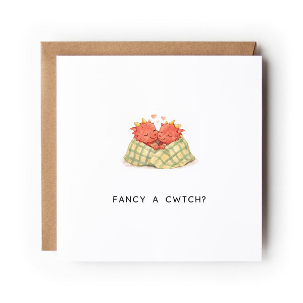 Welsh Dragon Valentine’s Card, Fancy a Cwtch?, Welsh Love Card