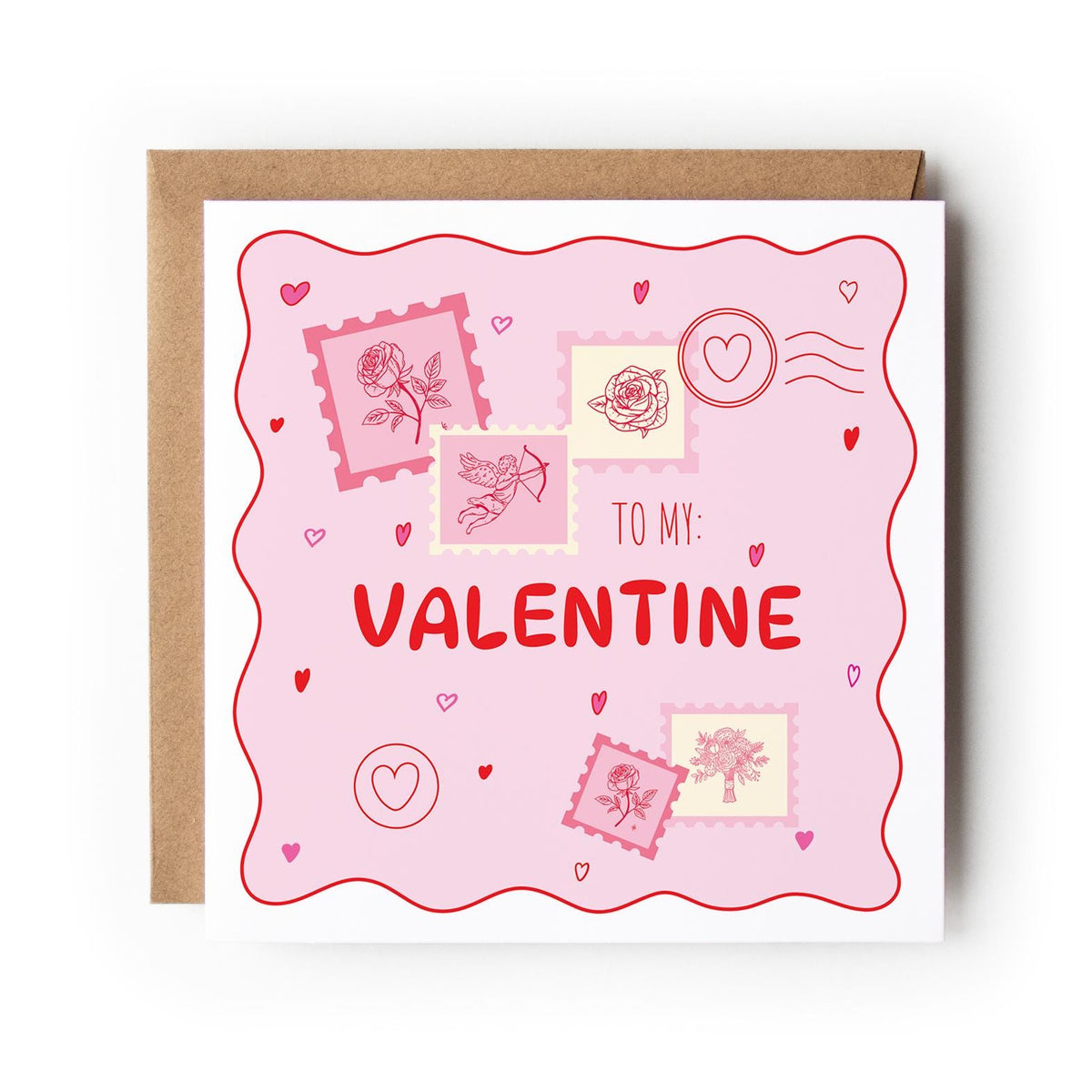 Valentine Card Pink Postage Stamp Love Card