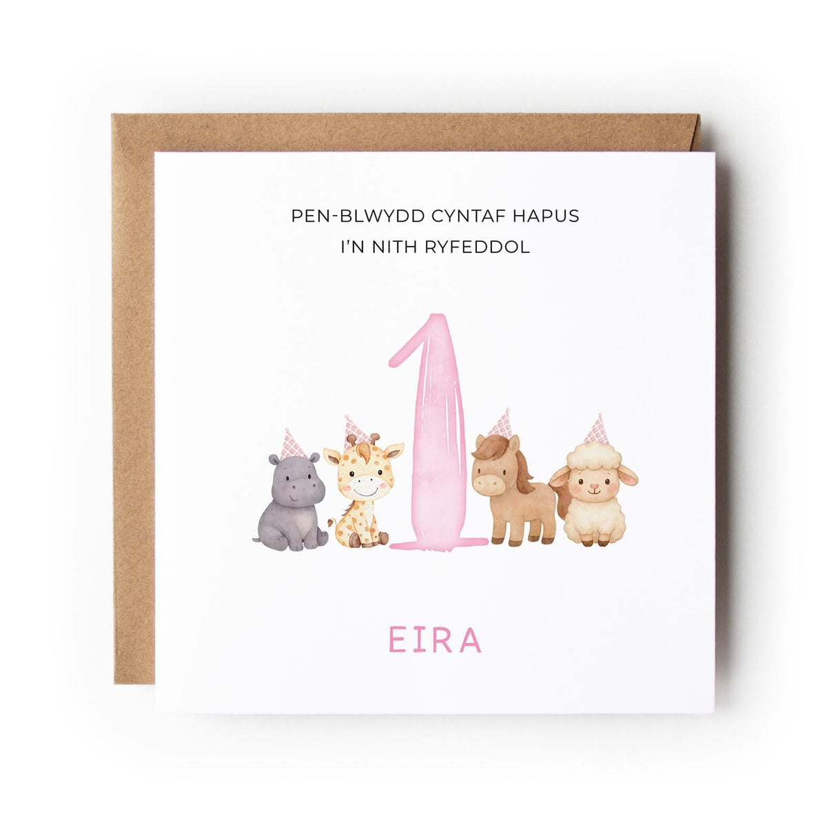 Personalised Welsh First Birthday Card for Girl, Daughter Granddaughter Niece, Pen-blwydd Cyntaf Hapus