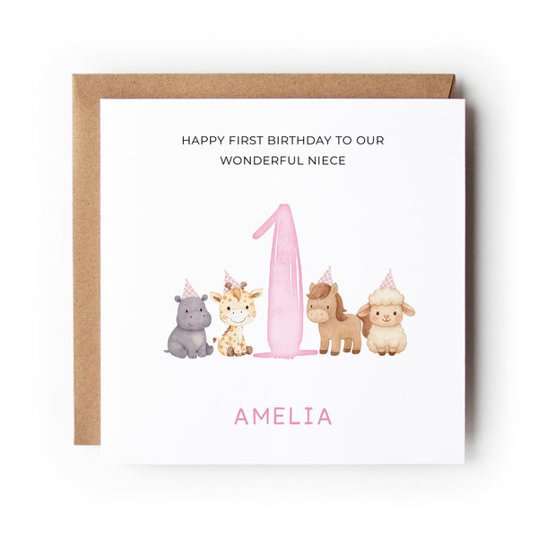 Personalised First Birthday Card for Girl, Daughter Granddaughter Niece, Happy 1st Birthday