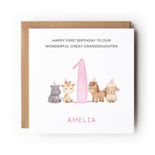 Personalised First Birthday Card for Girl, Daughter Granddaughter Niece, Happy 1st Birthday