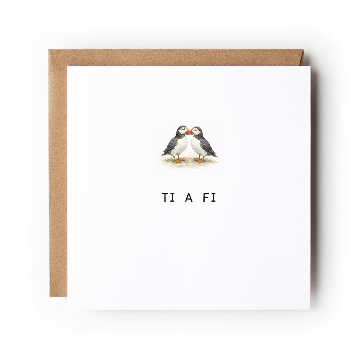 Welsh Puffin St Dwynwen’s Day Card, Ti a Fi Card, Welsh Valentine’s Day Card, Puffin Love Card