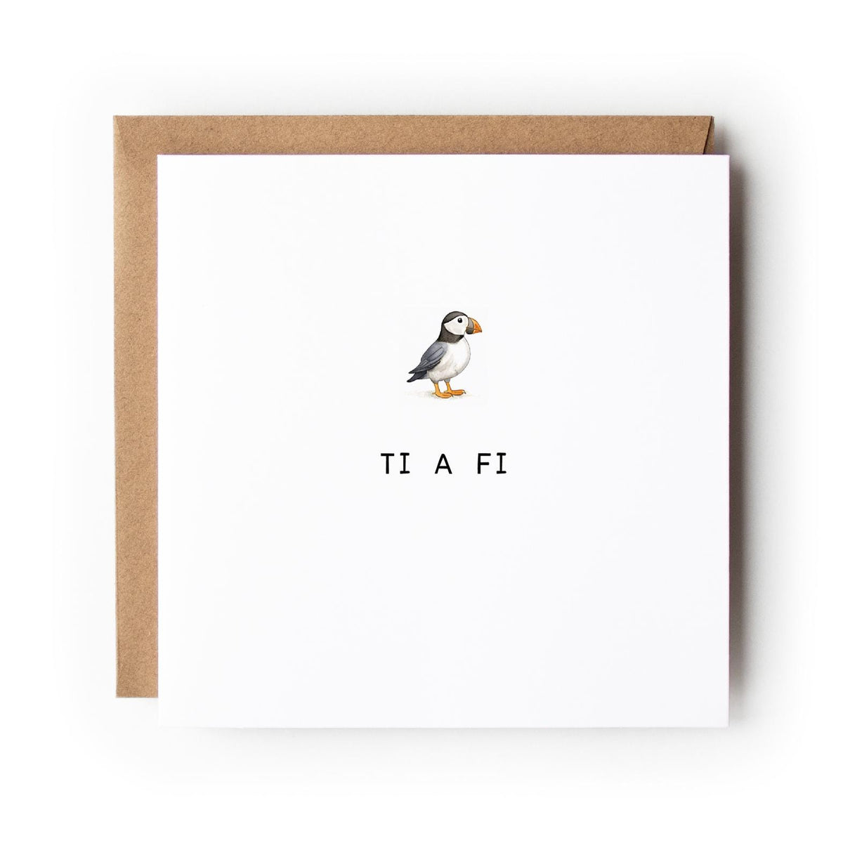 Welsh Puffin St Dwynwen’s Day Card, Ti a Fi Card, Welsh Valentine’s Day Card, Puffin Love Card